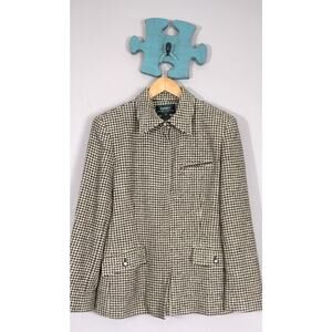 Lauren Ralph Lauren silk & wool herringbone zip up blazer jacket Sz 12